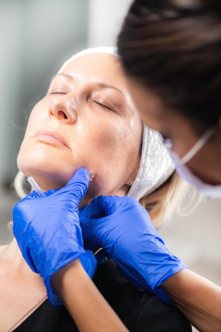 Foto primer plano de una mujer durante el botox