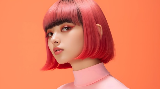 Un primer plano de una mujer con cabello rosado IA generativa