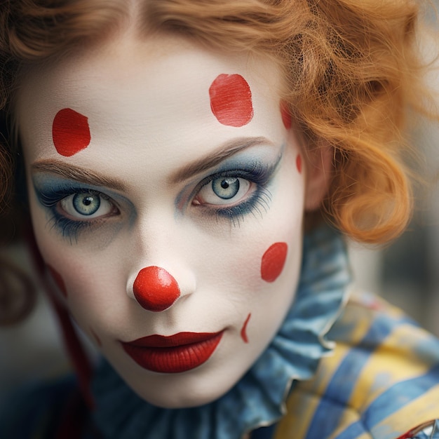 Un primer plano de una mujer hermosa con un payaso de circo 2