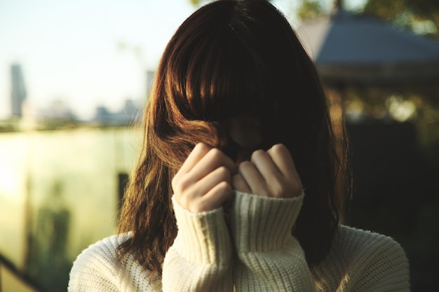 primer plano, de, mujer joven