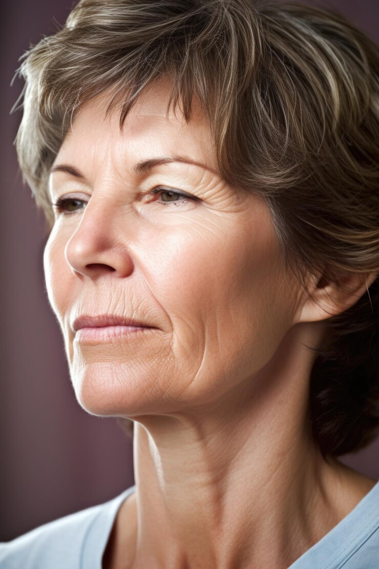 Primer plano de una mujer madura en meditación yoga o zen creado con ai generativo