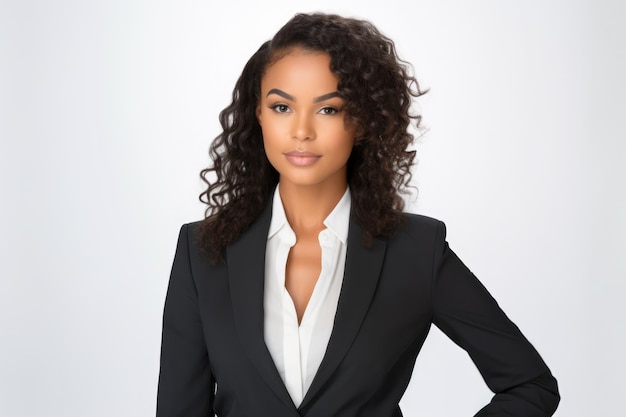 Un primer plano de una mujer de negocios afroamericana en un fondo claro