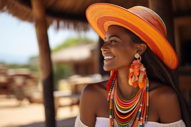 Un primer plano de una mujer negra alegre