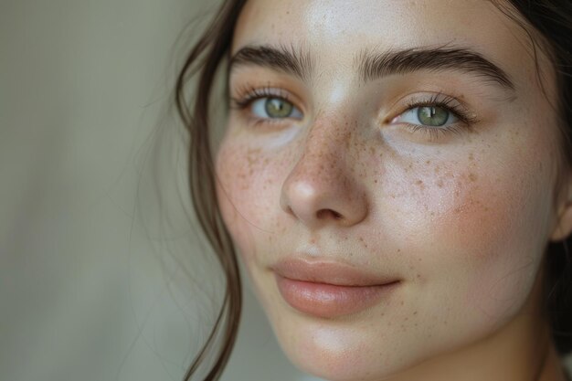 Foto primer plano de una mujer con piel clara y maquillaje natural