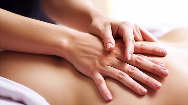 Primer plano de una mujer recibiendo un masaje en un salón de spa