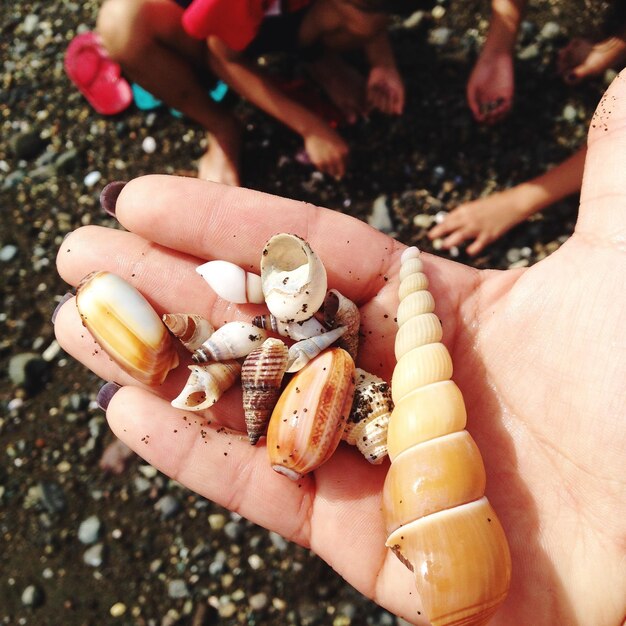 Foto primer plano de una mujer tomándose de la mano en la playa