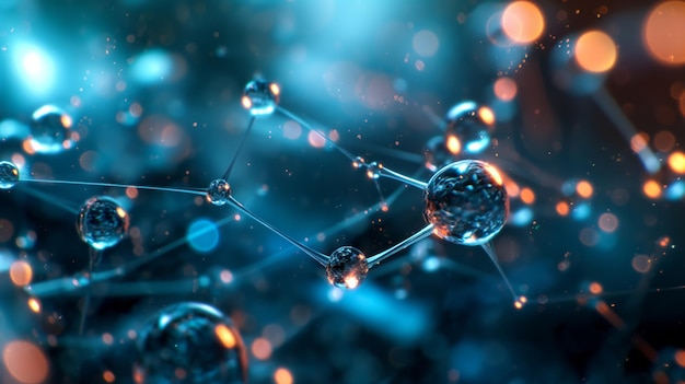 Un primer plano muy detallado de la estructura molecular luminosa