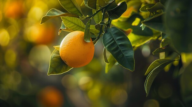 Foto primer plano de una naranja madura en un árbol naranjo citrus x sinensis l con hojas verdes ai generativa