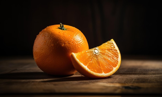 Un primer plano de una naranja y media