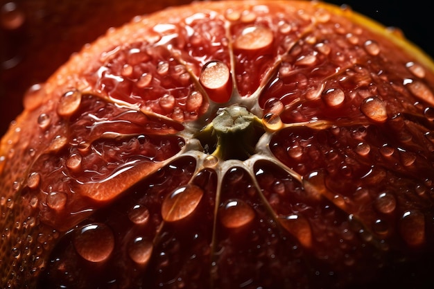Un primer plano de una naranja sanguina con gotas de agua sobre ella