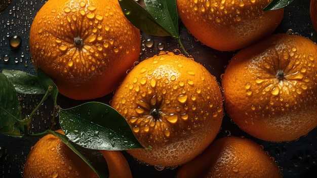 Un primer plano de naranjas con gotas de agua sobre ellas