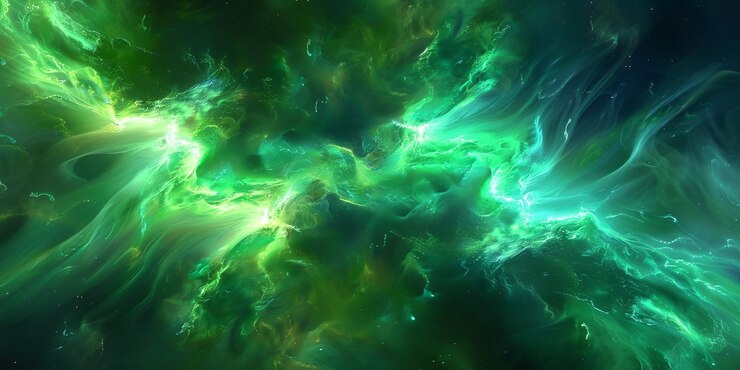 un primer plano de una nebulosa verde y amarilla con estrellas generativas ai