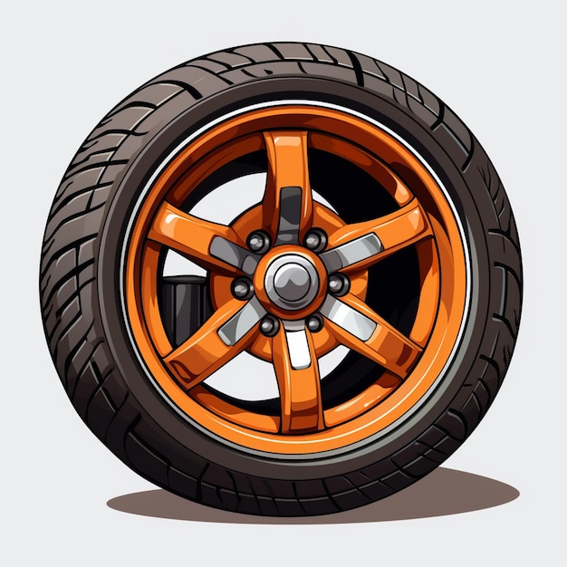 Foto un primer plano de un neumático de coche con un aro naranja brillante generativo ai
