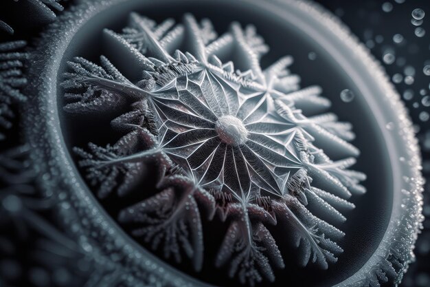 Primer plano de un neumático con copos de nieve y cristales de hielo visibles