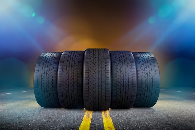 Primer plano de los neumáticos en la carretera