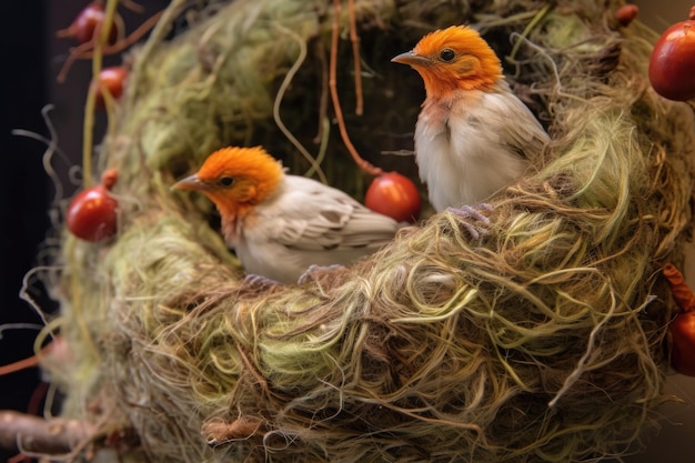 Foto primer plano del nido de pájaros tejedores en progreso