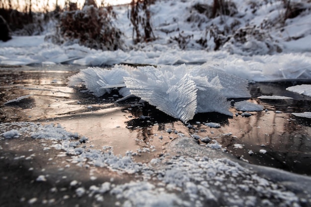 Foto primer plano de la nieve en tierra