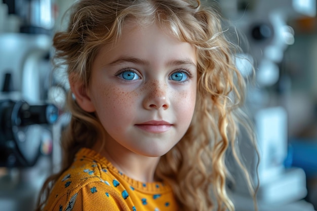 Foto un primer plano de un niño con ojos azules