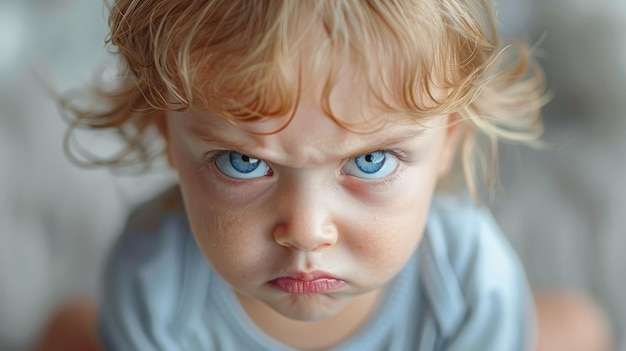 Un primer plano del niño de ojos azules