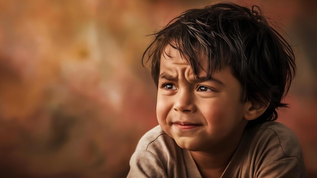 Un primer plano de un niño pensativo