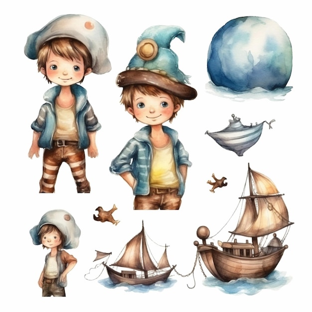 un primer plano de un niño que lleva un sombrero y un sombreiro con un bote generativo ai