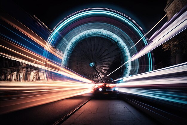 Un primer plano nocturno de las luces de velocidad en movimiento de Londres