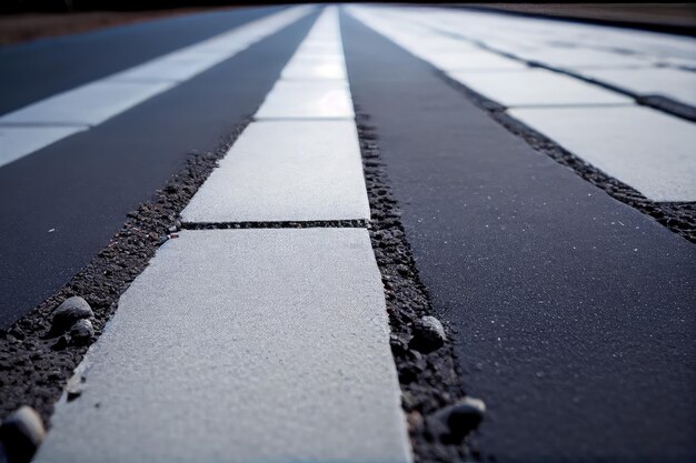 Primer plano de un nuevo pavimento de hormigón recién colocado en la carretera