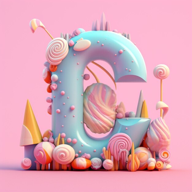un primer plano de un número con caramelos y caramelos en un fondo rosa generativo ai