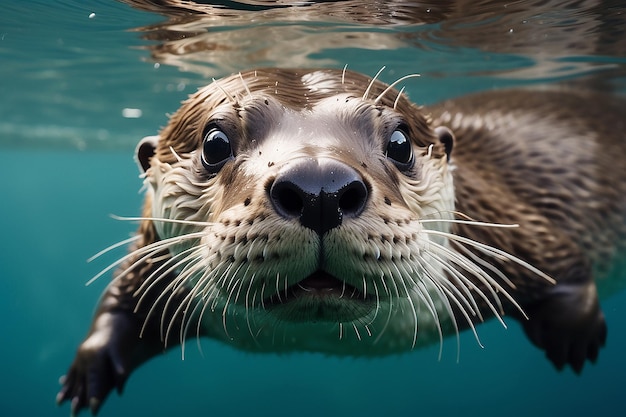 primer plano de una nutria de río en el agua