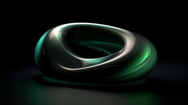Un primer plano de un objeto abstracto verde y negro sobre una superficie negra generativa ai
