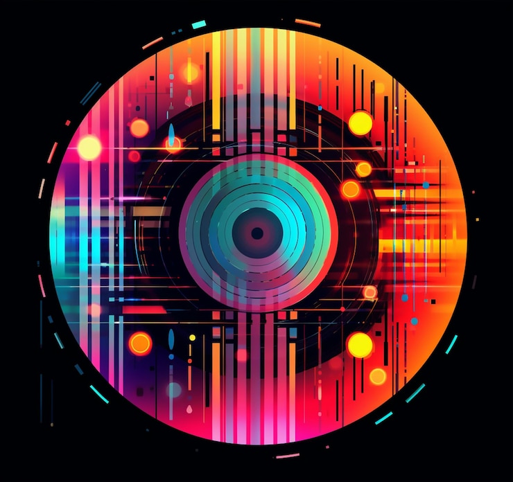 Foto un primer plano de un objeto circular con un fondo colorido ai generativo