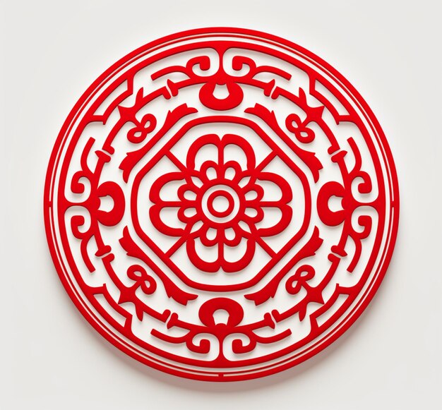 un primer plano de un objeto circular rojo con un diseño ai generativo