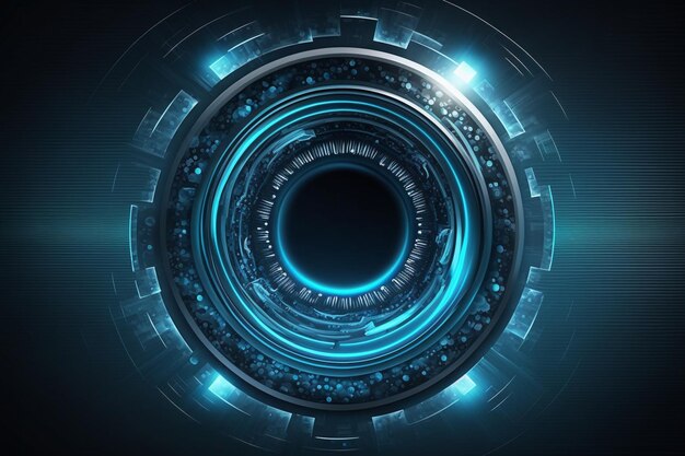 Primer plano de un objeto de forma circular con ai generativo de luz azul