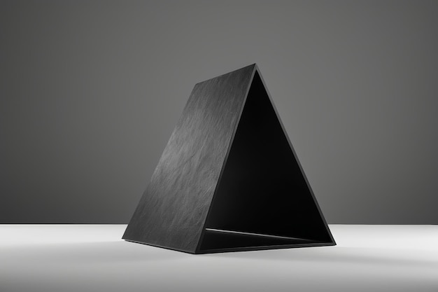 un primer plano de un objeto triangular negro en una superficie blanca