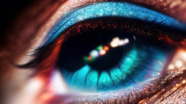 Un primer plano de un ojo azul con un círculo rojo en el medio