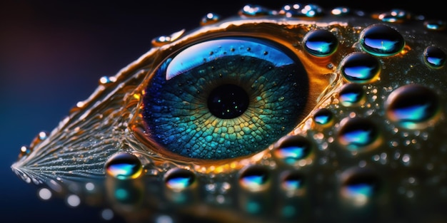 Un primer plano de un ojo azul con gotas de agua sobre él IA generativa