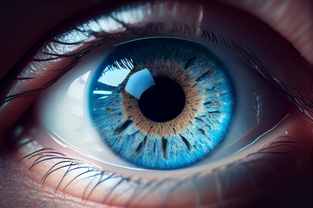 Foto primer plano del ojo azul humano ia generativa