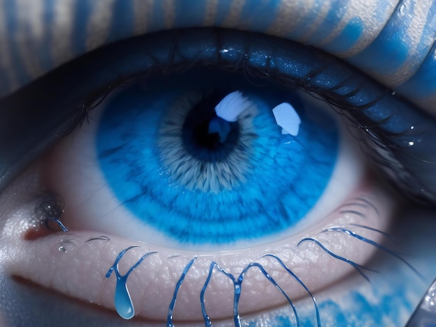 Un primer plano de un ojo azul con una lágrima en el ojo generado por ai