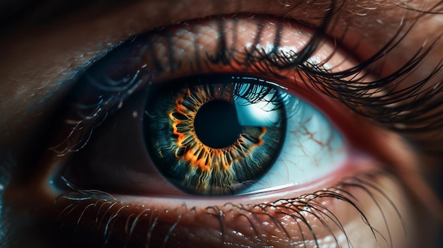 Primer plano del ojo azul de una mujer Macro shotgenerative ai