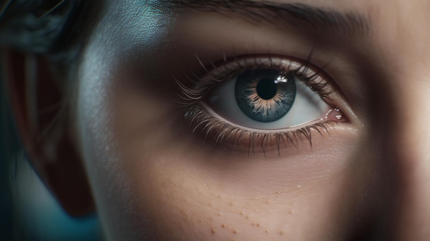 Primer plano del ojo azul de una mujer Macro shotgenerative ai