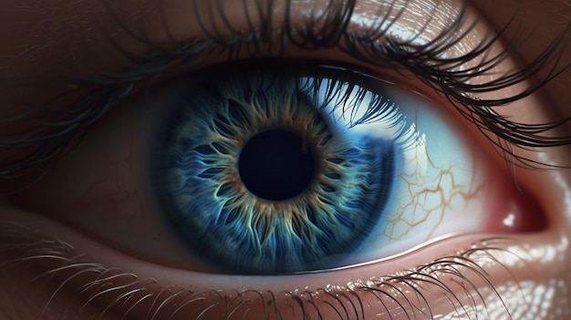 Un primer plano de un ojo azul con un ojo blanco