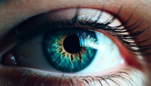 Un primer plano de un ojo azul con un ojo verde