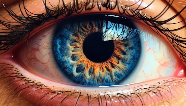 Un primer plano de un ojo azul con la palabra ojo en él.