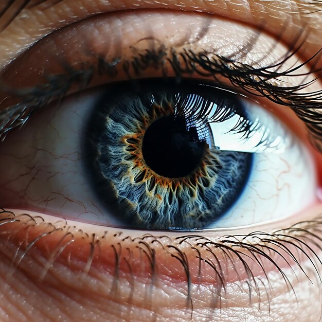 Un primer plano de un ojo azul con la palabra