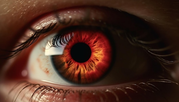 Primer plano del ojo azul de una persona mirando la belleza de la cámara generada por la inteligencia artificial