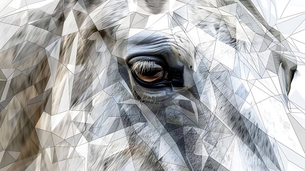 Foto un primer plano de un ojo de caballo blanco con una superposición de patrón geométrico