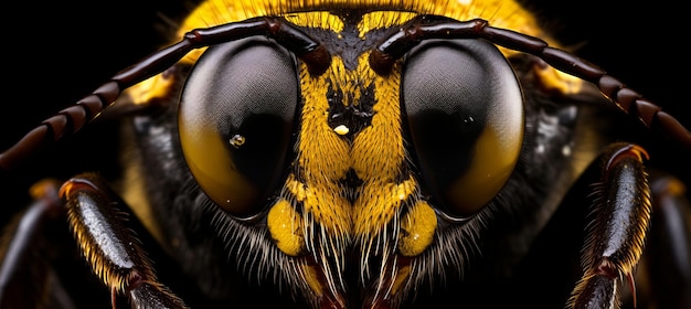 Foto un primer plano del ojo compuesto del abejorro que muestra facetas intrincadas y una disposición hexagonal