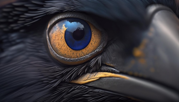 Primer plano de ojo de cuervo Macro de ojo de pájaro IA generativa