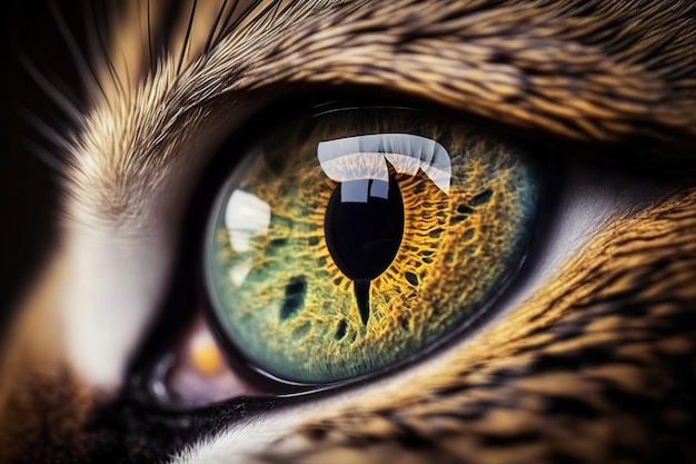 Primer plano del ojo de un felino como un gato generado por Ai