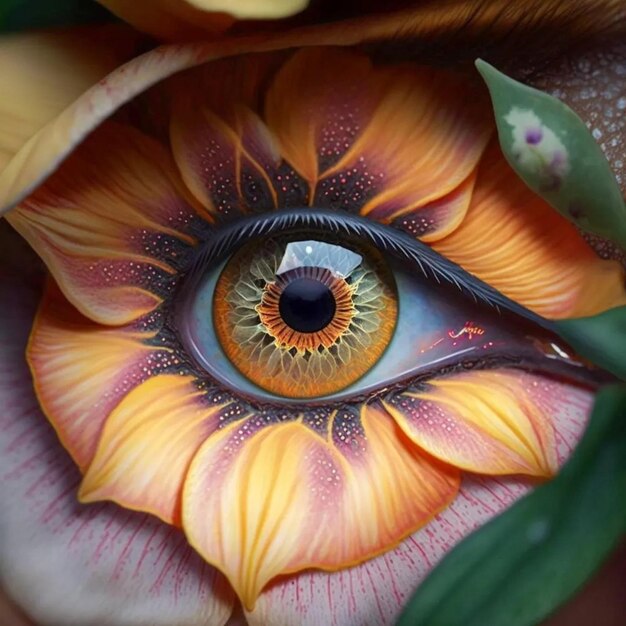 Foto un primer plano de un ojo de flor con una flor amarilla y naranja.